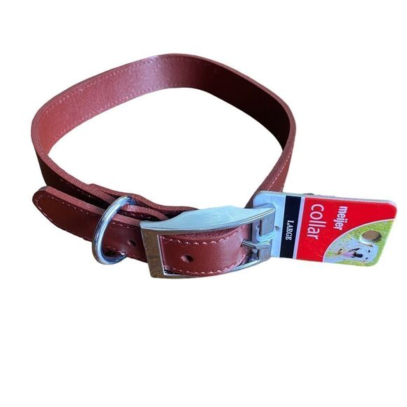 Brown Genuine Leather Large Dog Collar Gold Tone Buckle 1in X 17-20in - Picture 1 of 7